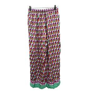 Anthropologie Satin pajama pants size XS whimsical colorful abstract boho